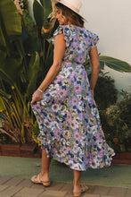 Load image into Gallery viewer, Purple Layered Ruffle Sleeves Long Floral Dress | Dresses/Floral Dresses
