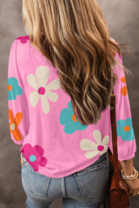 Rose Cute Flower Print Bracelet Sleeve Top | Tops/Tops & Tees