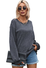 Load image into Gallery viewer, Pullover Sweatshirt | Gray Solid Ribbed Knit Round Neck
