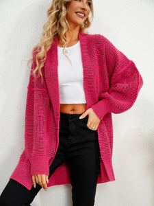 Pink Cardigan Sweater | Open Front Dropped Shoulder