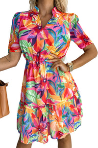 Short Sleeve Dress | Multi-Color Summer Floral Print V Neck