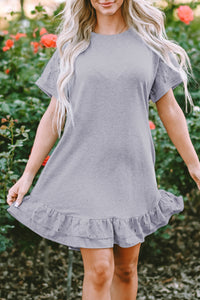 Light Grey Lace Floral Patchwork Ruffled T-shirt Dress | Dresses/T Shirt Dresses