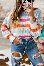 Load image into Gallery viewer, Striped Hollowed Knitted Loose Sweater
