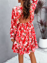 Load image into Gallery viewer, Backless Print Dress | V-Neck Flounce Sleeve Dress

