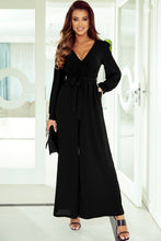 Load image into Gallery viewer, Black Cutout Back Belted V Neck Wide Leg Jumpsuit | Bottoms/Jumpsuits &amp; Rompers
