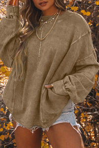 Oversized Sweatshirt | Khaki Exposed Seam Twist Open Back