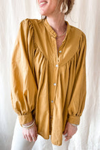 Load image into Gallery viewer, Puff Sleeve Top | Yellow Pleated Loose Shirt
