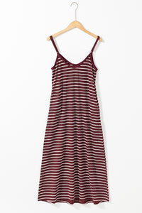 Maxi Dress | Red Stripe Side Pockets Spaghetti Straps Dress