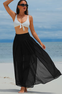 Beach Maxi Skirt | Black High Waist Chiffon Split Beach Skirt