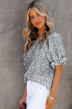 Load image into Gallery viewer, Blue Floral Smocked Puff Sleeve Blouse | Tops/Blouses &amp; Shirts
