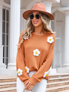 Flower Style Sweater | Round Neck Long Sleeves