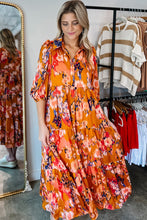 Load image into Gallery viewer, Orange Abstract Print Pleated Half Sleeve Buttoned Maxi Dress | Dresses/Maxi Dresses
