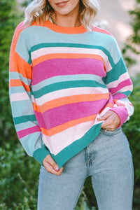 Multicolor Striped Knit Drop Shoulder Puff Sleeve Sweater | Tops/Sweaters & Cardigans