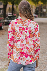 Bright White Floral Print Split V Neck Blouse | Tops/Blouses & Shirts
