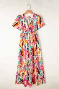 Pink Boho Tie-dye Print V Neck Maxi Dress | Dresses/Maxi Dresses