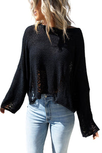 Black Distressed Boxy Fit Crop Knit Sweater | Tops/Sweaters & Cardigans