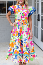 Load image into Gallery viewer, Maxi Dress | Floral Pink Flutter Sleeve Buttoned Floral Dress
