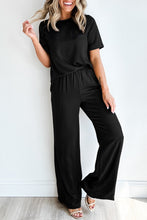 Load image into Gallery viewer, Wide Leg Pants Set | Black Solid Color T Shirt 2 Piece Set
