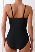 Load image into Gallery viewer, Black Spaghetti Straps Metal V Decor One-Piece Swimsuit | Swimwear/One Piece Swimsuit
