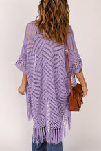 Load image into Gallery viewer, Openwork Open Front Cardigan with Fringes
