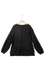 Load image into Gallery viewer, Black Exposed Seam Patchwork Bubble Sleeve Waffle Knit Top | Tops/Long Sleeve Tops
