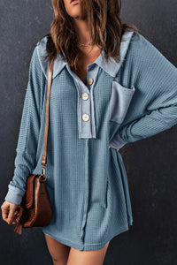 Sky Blue Waffle Knit Buttoned Long Sleeve Top | Tops/Long Sleeve Tops