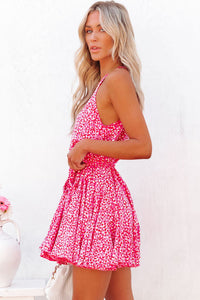 Pink Leopard Print Sleeveless Mini Dress with Waist Tie | Dresses/Mini Dresses