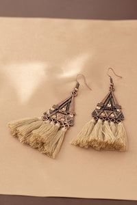 Brown Boho Triangle Metal Tasseled Earrings | Accessories/Jewelry