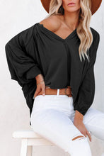 Load image into Gallery viewer, Black Split V Neck Dolman Top | Tops/Blouses &amp; Shirts
