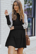 Load image into Gallery viewer, Mini Dress | Black Striped Leopard Long Sleeve Dress
