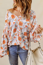 Load image into Gallery viewer, Orange Split V Neck Floral Print Dolman Blouse
