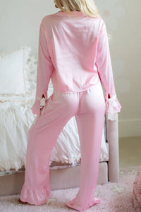 Pink Heaven Collared Top Pants Lounge Set