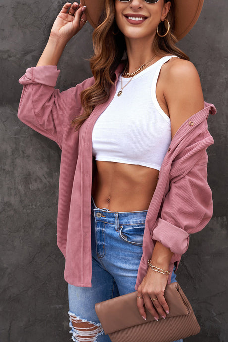 Pink Corduroy Button Pocket Shirt | Tops/Blouses & Shirts