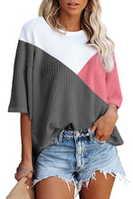 Load image into Gallery viewer, Strawberry Pink Colorblock Waffle Knit Half Sleeve T Shirt | Tops/Tops &amp; Tees
