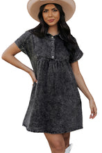 Load image into Gallery viewer, Denim Dress | Black Acid Wash Button Front Short Sleeve
