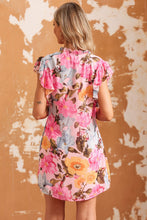 Load image into Gallery viewer, Pink Notched Neck Ruffle Floral Dress | Dresses/Floral Dresses
