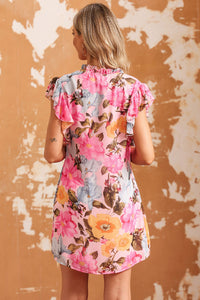 Pink Notched Neck Ruffle Floral Dress | Dresses/Floral Dresses