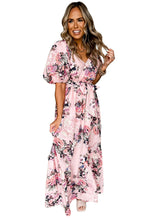 Load image into Gallery viewer, Womens Maxi Dress | Pink Floral Puff Sleeve High Waist Maxi Dress | Dresses/Floral Dresses
