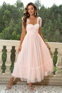 Formal Summer Dress | Pink Tie-Shoulder Sweetheart Neck Dress