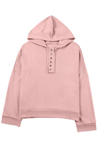 Pink Casual Button Solid Patchwork Trim Hoodie | Tops/Sweatshirts & Hoodies