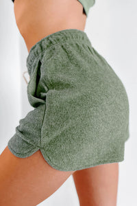 Shorts Set | Green Fleece Two-piece Cropped Pullover Shorts