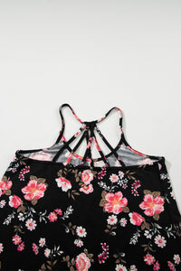 Black Floral Spaghetti Straps Strappy Back Tank Top | Tops/Tank Tops