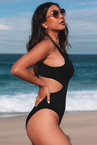 Black Slimmer Cutout One Piece Swimsuit | Swimwear/One Piece Swimsuit