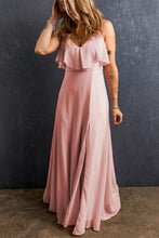 Load image into Gallery viewer, Light Pink Spaghetti Straps V Neck Ruffled Split Long Dress
