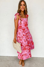 Load image into Gallery viewer, Pink Tie Shoulder Straps Tiered Floral Dress | Dresses/Floral Dresses
