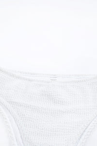 White Crinkle Textured Asymmetric One Shoulder Bikini Swimsuit