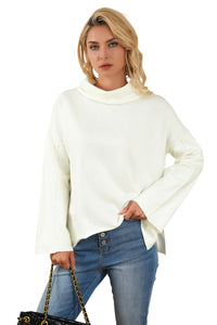 White Expose Seam Turtle Neck Side Slit Oversized Sweater | Tops/Sweaters & Cardigans