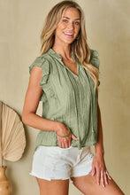 Load image into Gallery viewer, Flutter Sleeve Blouse | Mist Green V Neck Textured Top
