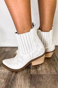 White Embroidered Leather Thick Heel Booties | Shoes & Bags/Boots