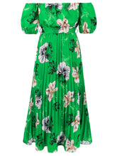 Load image into Gallery viewer, Off Shoulder Midi Dress | Pleated Floral Short Sleeve Dress
